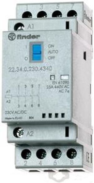 Finder 22.34.0.024.1740 1 breaker 3 make contacts 25A coil 24V installation contactor