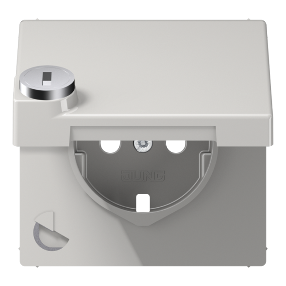 Jung LS1520KLSLPLLG central plate for SCHUKO® sockets, hinged cover, with safety lock, Duroplast, LS series, light grey