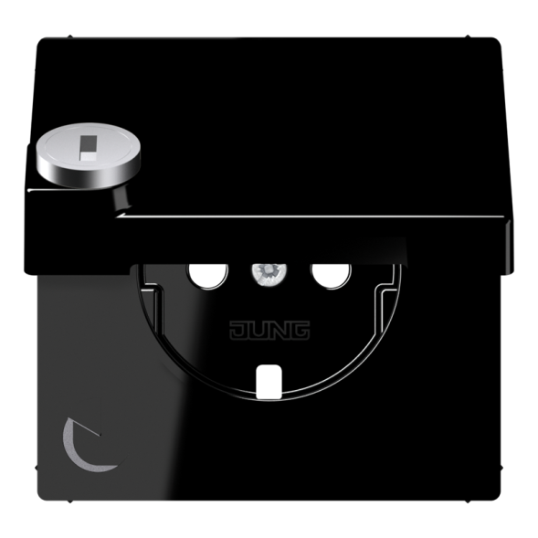 Jung LS1520KLSLPLSW central plate for SCHUKO® sockets, hinged cover, with safety lock, Duroplast, LS series, black