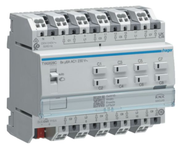 HAGER TYAS628C KNX Secure roller shutter/blind actuator | 8-way, 230 V
