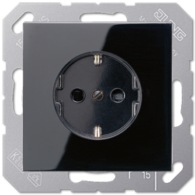 Jung A1520BFKIPLSW cover for SCHUKO® sockets, integrated increased contact protection, SAFETY+, thermoplastic, series A, black