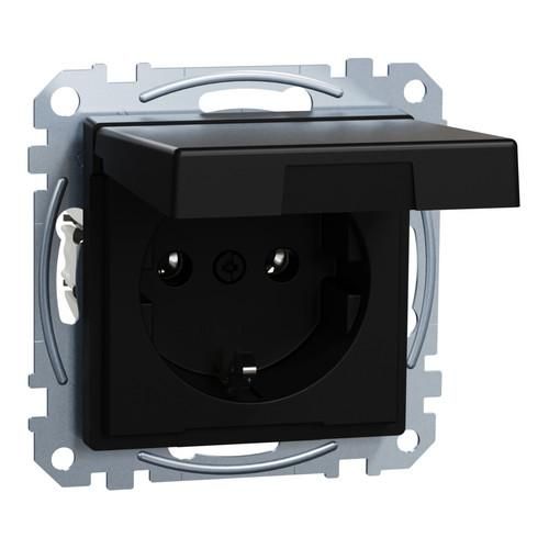 MERTEN MEG2311-0403 hinged cover black matt System M socket SCHUKO