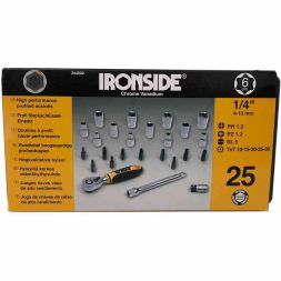 IRONSIDE 244002 Socket wrench + bit set 6mm (¼'), 25 pieces